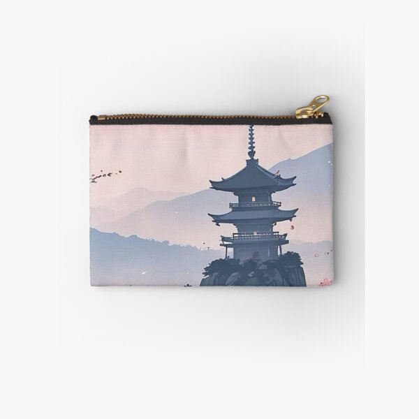 Item preview, Japanese Pagoda with Cherry Blossom and Full Moon — Pastel Anime Landscape designed and sold by LYAN-STORE.
