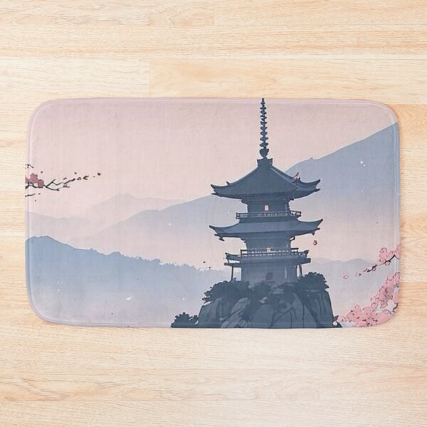 Item preview, Japanese Pagoda with Cherry Blossom and Full Moon — Pastel Anime Landscape designed and sold by LYAN-STORE.