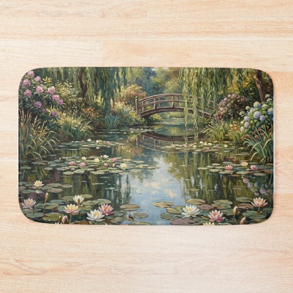 Item preview,  Cottage Garden Water Lily Pond & Bridge Oil Painting designed and sold by SOUFIANE1991.