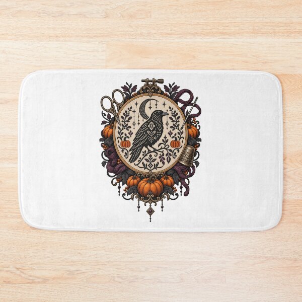 Item preview, Raven and Pumpkin Blackwork Wreath designed and sold by UrbanCanvvas.