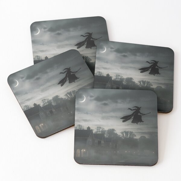 Item preview, Flying Witch On Broomstick Under Crescent Moon Halloween Night designed and sold by Daniela`s shop.
