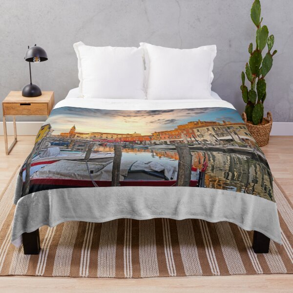 Item preview, Vena Canal at Sunset with Traditional Boats and Basilica of Saint James Apostle in Chioggia Italy designed and sold by goceris.