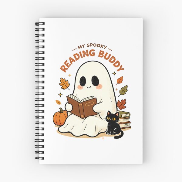 Item preview, My Spooky Reading Buddy – Ghost & Black Cat designed and sold by manszoank.