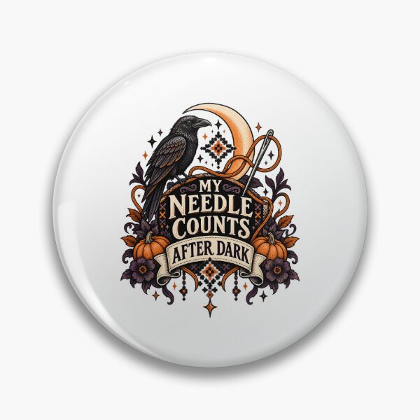 Item preview, My Needle Counts After Dark – Gothic Raven Blackwork designed and sold by UrbanCanvvas.