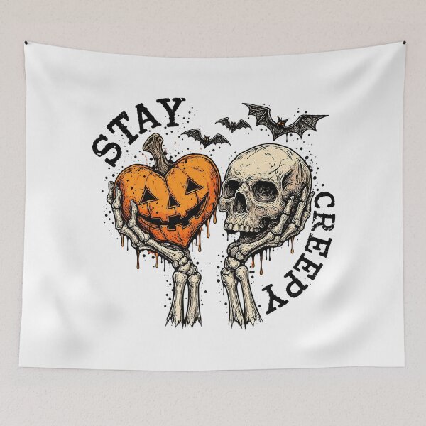 Item preview, Stay Creepy Skeleton Hands Heart Pumpkin Skull Halloween Art designed and sold by DesignArtist.ia.