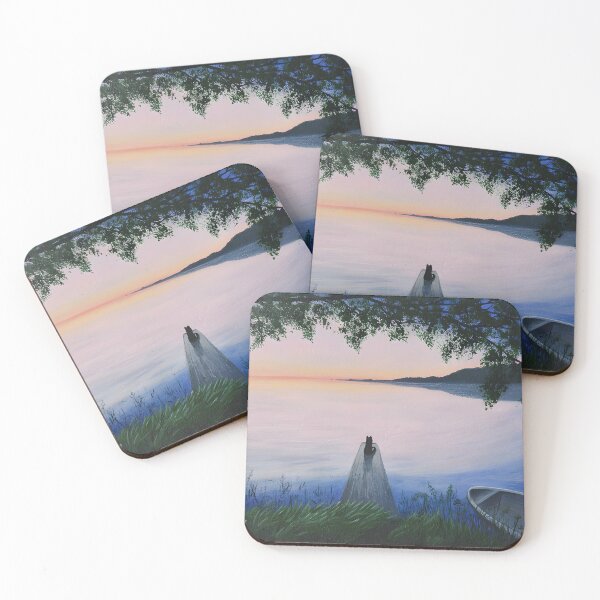 Item preview, Cat on Pier at Peaceful Lake Sunset designed and sold by lanaverera.