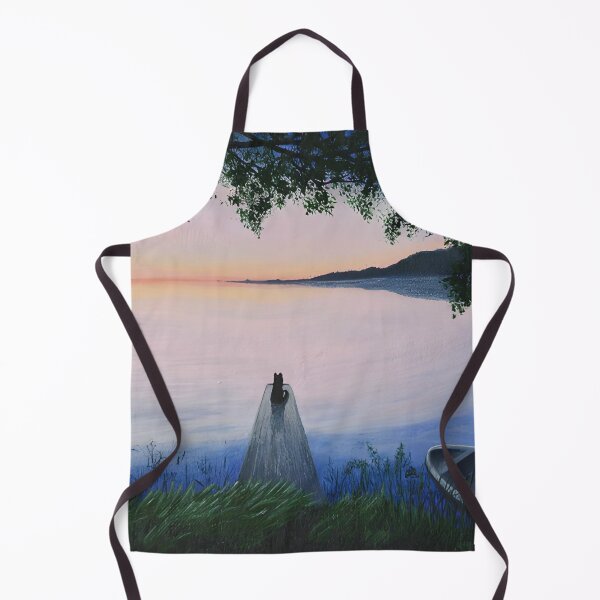 Item preview, Cat on Pier at Peaceful Lake Sunset designed and sold by lanaverera.