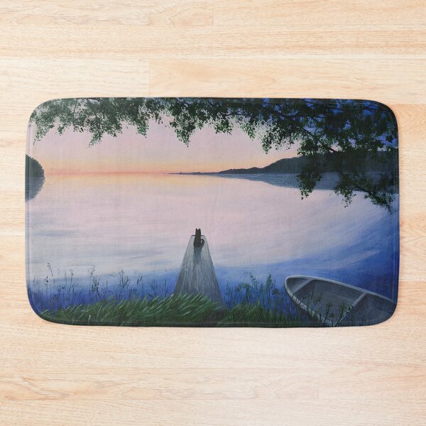 Item preview, Cat on Pier at Peaceful Lake Sunset designed and sold by lanaverera.