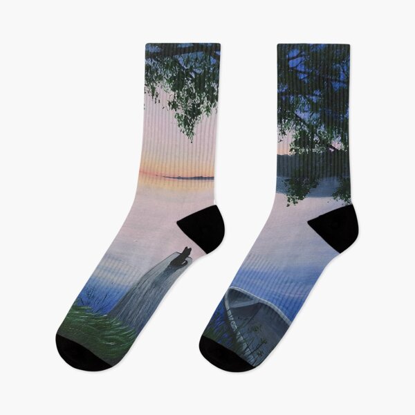 Item preview, Cat on Pier at Peaceful Lake Sunset designed and sold by lanaverera.