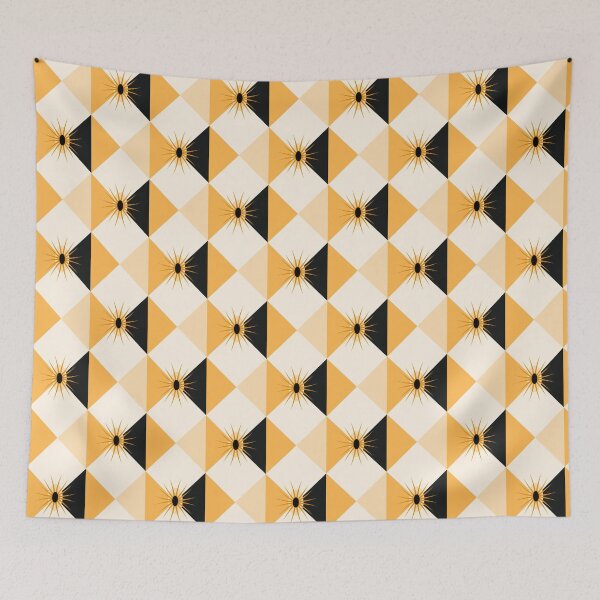 Item preview, MCM Atomic Sunburst Rhombus Diamonds Tangerine Yellow Black designed and sold by Pinkdeer Designs.