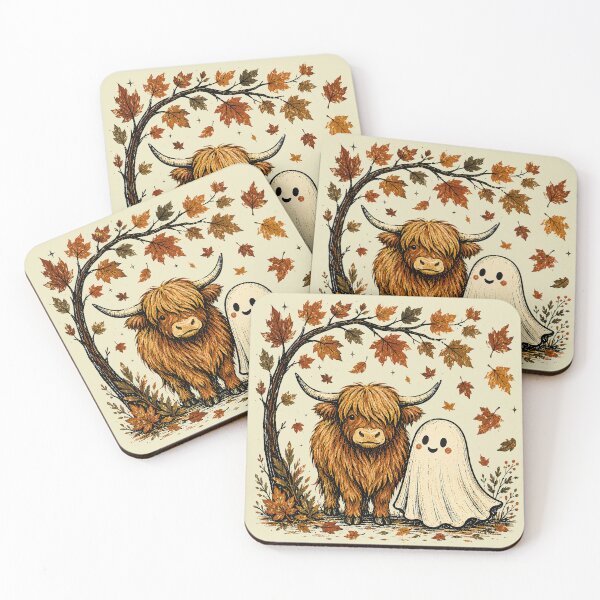 Item preview, Highland Cow and Ghost Autumn Halloween Cute designed and sold by rim-95.