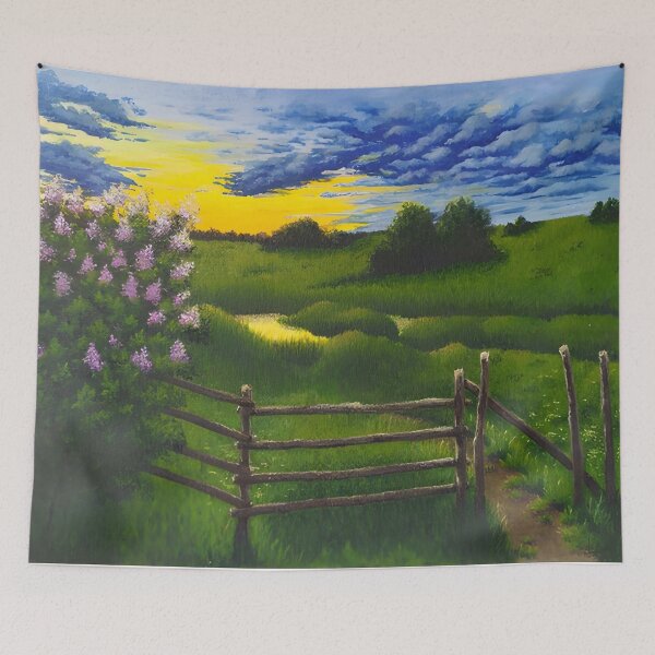 Item preview, Rural Sunset Gate - Blooming Lilac Field designed and sold by lanaverera.