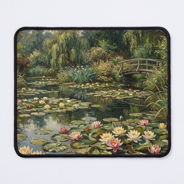 Item preview, Cottage Garden Water Lily Pond & Bridge Oil Painting designed and sold by SOUFIANE1991.
