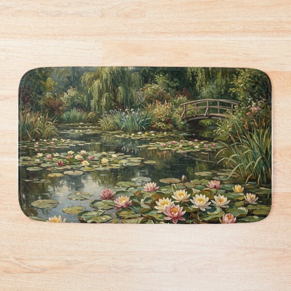 Item preview, Cottage Garden Water Lily Pond & Bridge Oil Painting designed and sold by SOUFIANE1991.