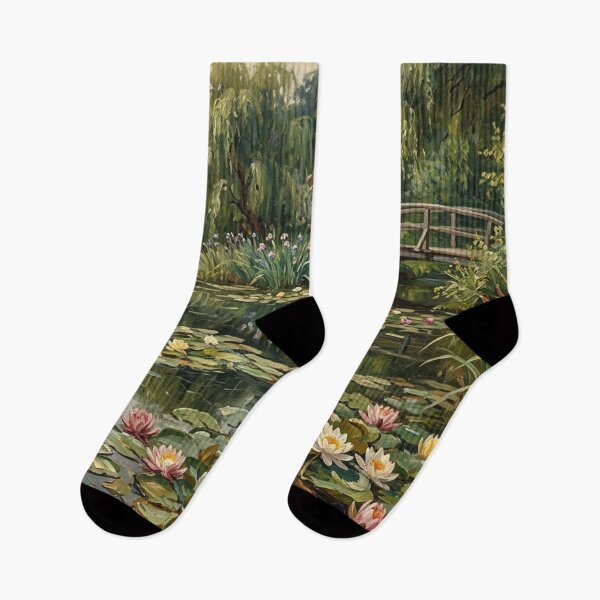 Item preview, Cottage Garden Water Lily Pond & Bridge Oil Painting designed and sold by SOUFIANE1991.