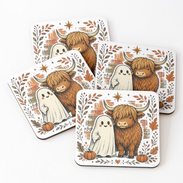 Item preview, Cute Highland Cow and Ghost Halloween Autumn designed and sold by rim-95.