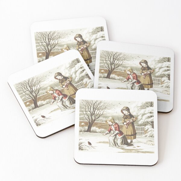 Item preview, Antique Girls Feeding Robin Winter Lithograph designed and sold by Antique Science Press.