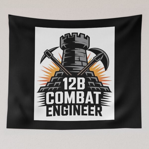 Item preview, 12B Combat Engineer — Castle Tower Emblem with Crossed Pickaxes and Explosion U.S. Army MOS Graphic designed and sold by GFamilyC.