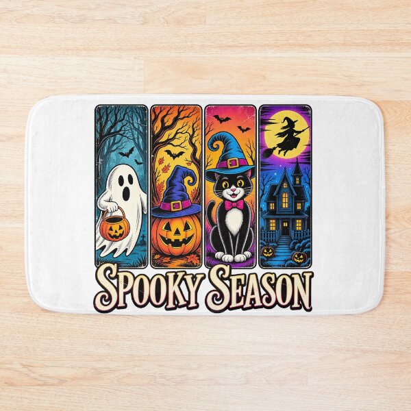Artikelvorschau, Gruselige Jahreszeit Retro Halloween Lesezeichen mit vier Feldern entworfen und verkauft von DesignArtist.ia.