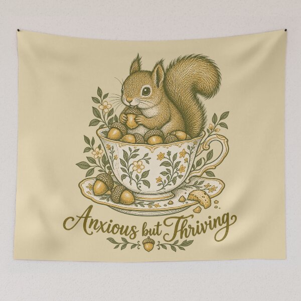 Item preview, Anxious But Thriving Squirrel T-Shirt | Cute Squirrel Teacup Illustration designed and sold by Hearth & Hollow.