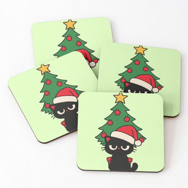 Item preview, Cute Christmas Cat with Santa Hat and Tree designed and sold by MewMade.