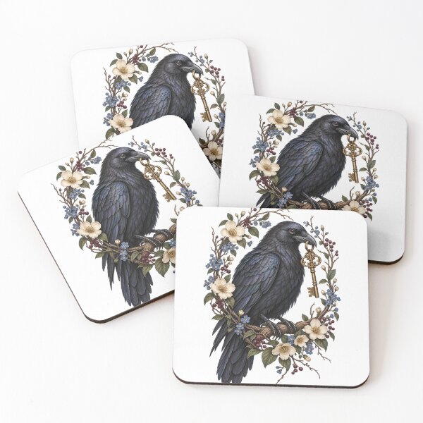 Item preview, Raven with antique key and wildflowers designed and sold by SasukiMedia.