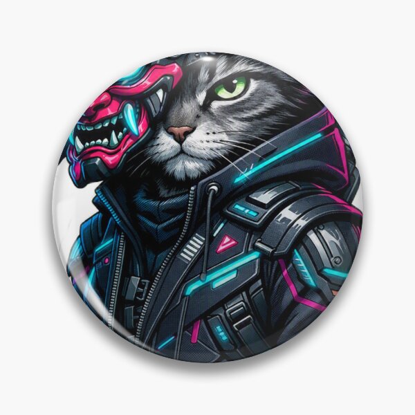 Item preview, Cyberpunk Samurai Cat with Neon Oni Mask - Sci-Fi Techwear Neko Sticker designed and sold by CyberPaws Art.