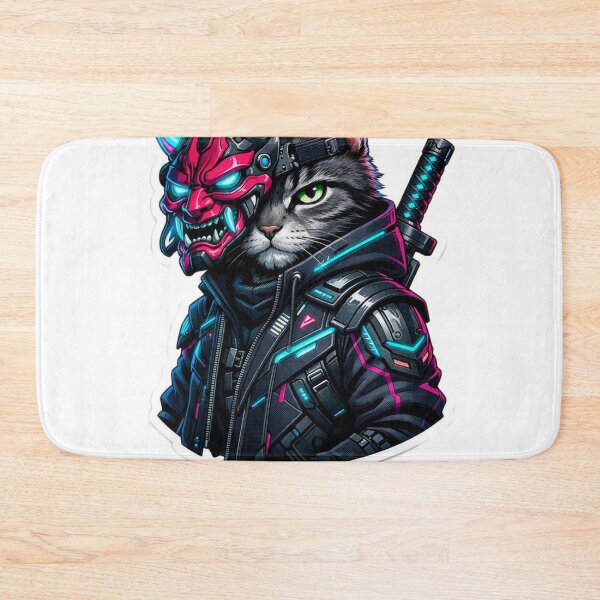 Item preview, Cyberpunk Samurai Cat with Neon Oni Mask - Sci-Fi Techwear Neko Sticker designed and sold by CyberPaws Art.