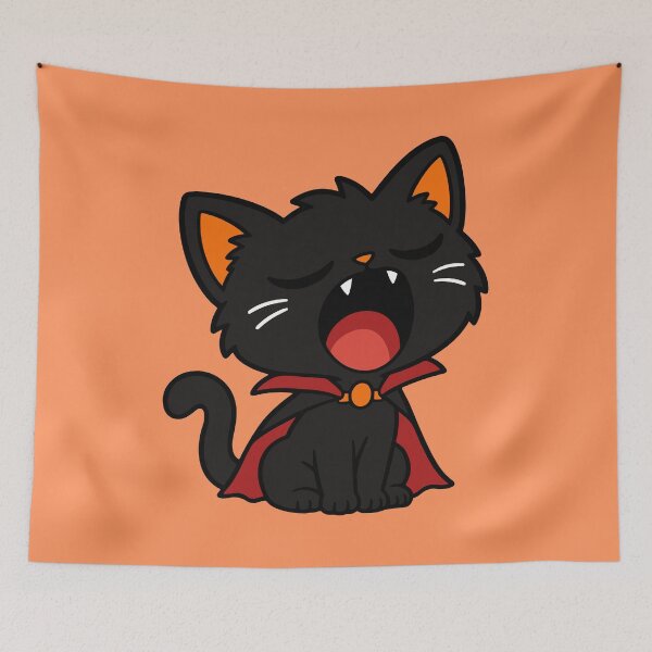Aperçu de l'œuvre Chat vampire chanteur – Chat d'Halloween amusant créée et vendue par MewMade.