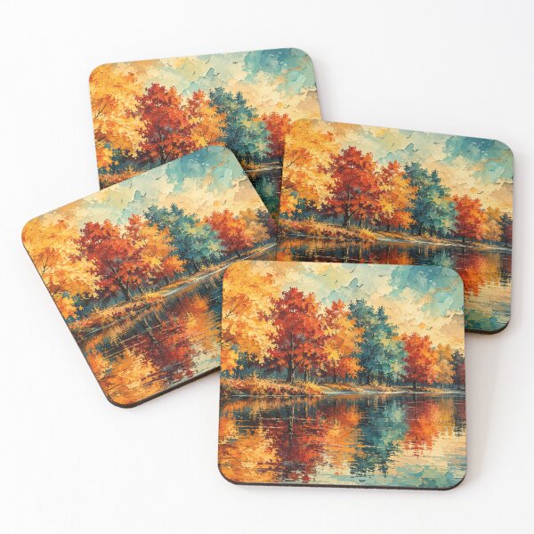 Item preview, Symphony of Autumn Reflections - Impasto Autumn Landscape designed and sold by Joey Santiago.