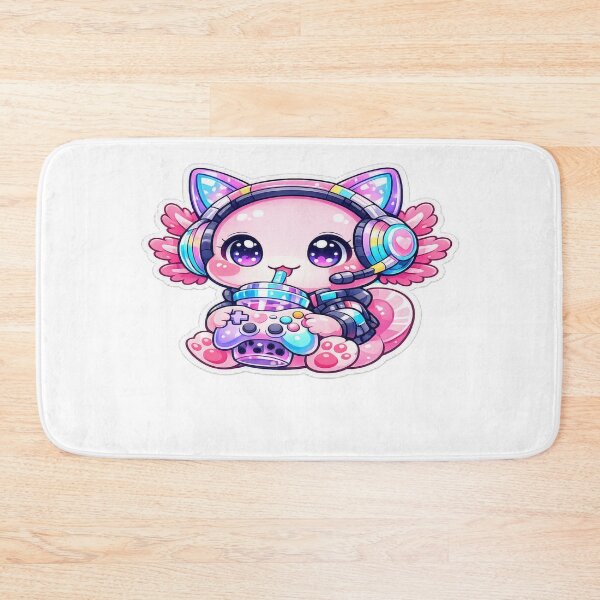 Item preview, Kawaii Gamer Axolotl with Bubble Tea and Cat Ear Headset Sticker designed and sold by CyberPaws Art.
