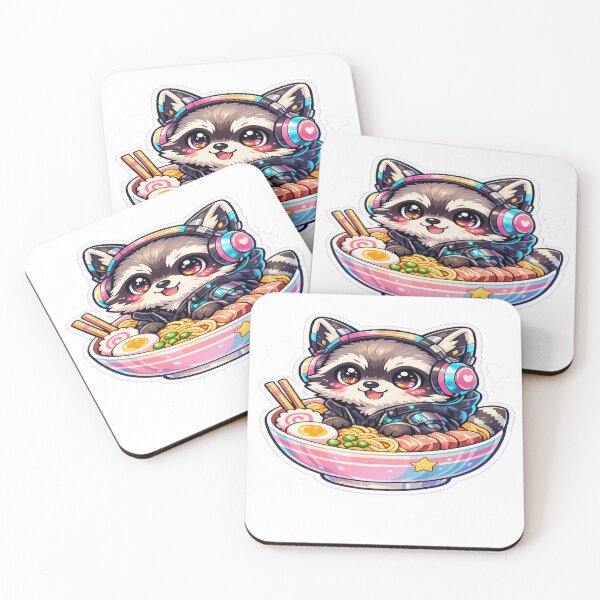 Item preview, Kawaii Gamer Raccoon in Japanese Ramen Bowl - Cute Cyberpunk Sticker designed and sold by CyberPaws Art.
