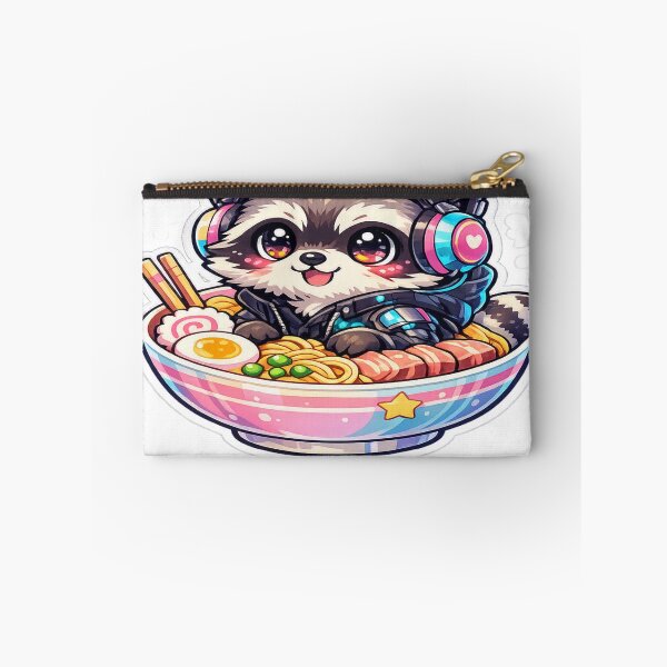 Item preview, Kawaii Gamer Raccoon in Japanese Ramen Bowl - Cute Cyberpunk Sticker designed and sold by CyberPaws Art.