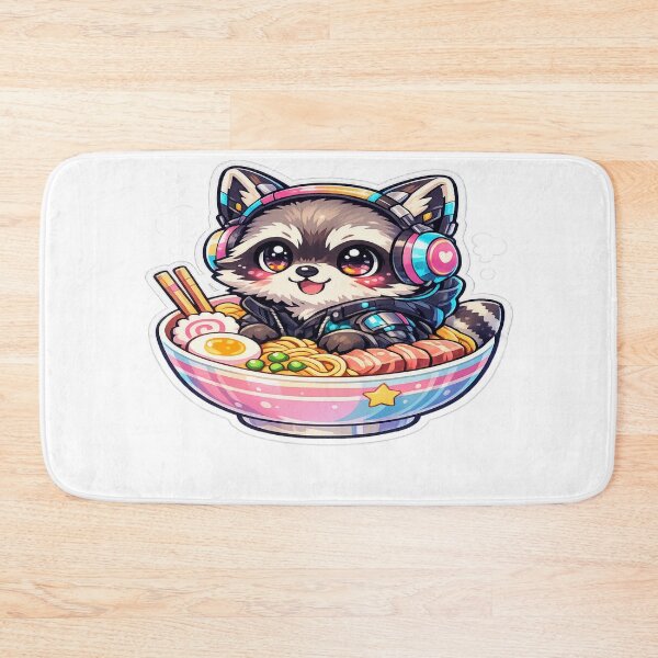 Item preview, Kawaii Gamer Raccoon in Japanese Ramen Bowl - Cute Cyberpunk Sticker designed and sold by CyberPaws Art.