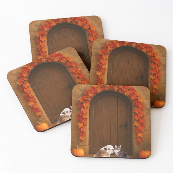 Item preview, Fall Welcome: Puppy and Kitten at the Door designed and sold by VibranPalette.
