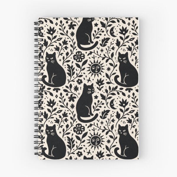 Item preview, Celestial Black Cat & Sun Stars - Linocut Folk Art Pattern designed and sold by Modern Antique Atelier .