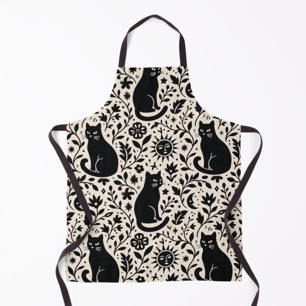 Item preview, Celestial Black Cat & Sun Stars - Linocut Folk Art Pattern designed and sold by Modern Antique Atelier .