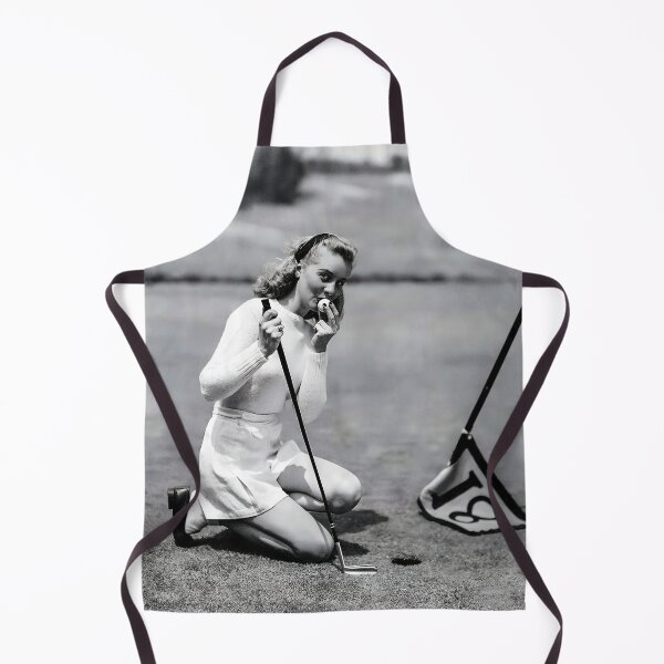 Item preview, Lips out, young woman kissing the golf ball for good luck funny humorous golfing vintage black and white photograph designed and sold by Astrid Arkhangelsky.
