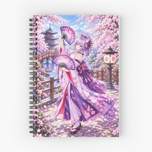 Item preview, Anime Cat Girl with Folding Fans - Sakura Blossom Bridge designed and sold by Revyra Design .