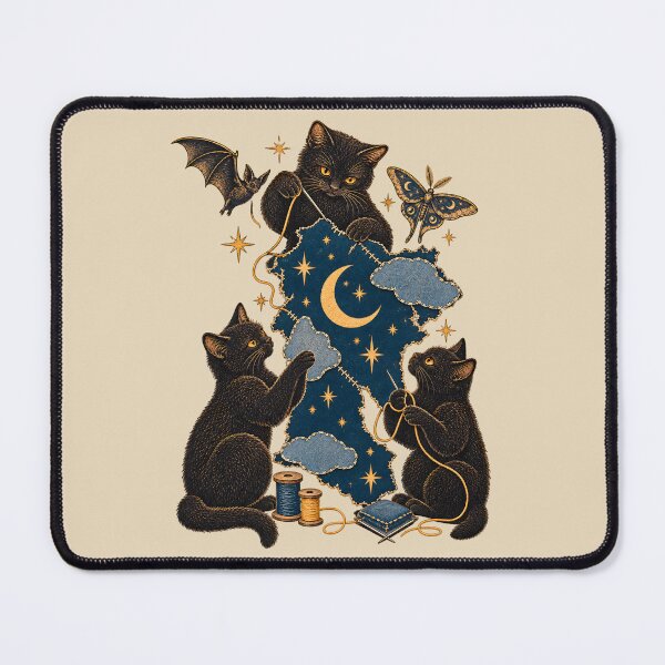 Item preview, Three Black Cats Sewing the Night Sky designed and sold by radiogalaxy.