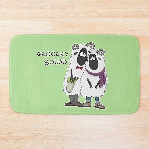 Item preview, Grocery Squad Sticker | Funny Sheep Guys Shopping Pun designed and sold by MyxaART.