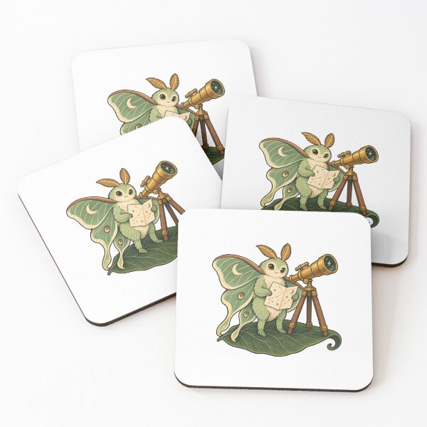 Item preview, Stargazing Moth with Telescope and Star Chart designed and sold by Wonderwoven Studio.
