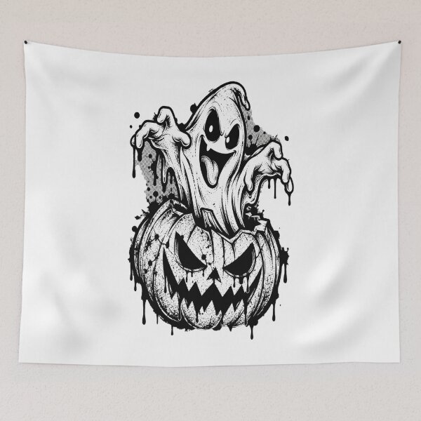 Item preview, Spooky Ghost Popping Out of Pumpkin Jack O Lantern Halloween Art designed and sold by shemodas.