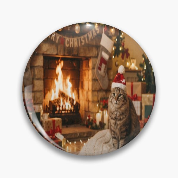 Item preview, Cute Christmas Cat Wearing Santa Hat Fireplace Holiday Art designed and sold by AfresStudio.