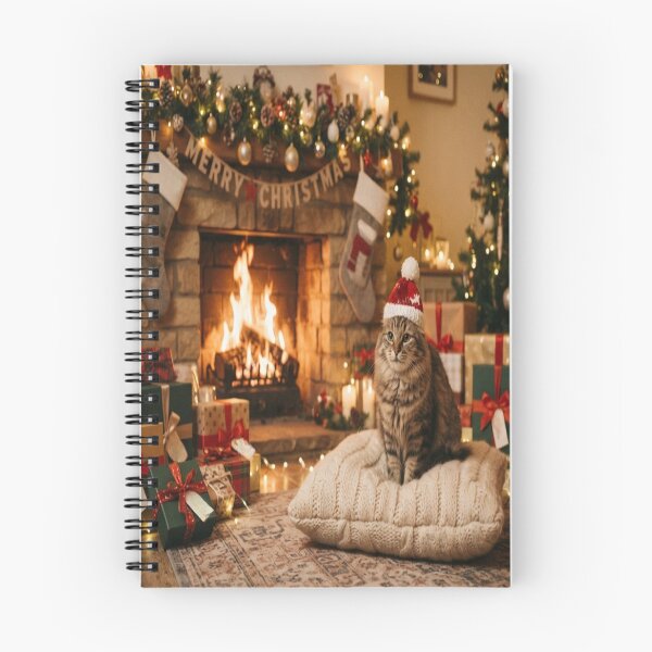 Item preview, Cute Christmas Cat Wearing Santa Hat Fireplace Holiday Art designed and sold by AfresStudio.