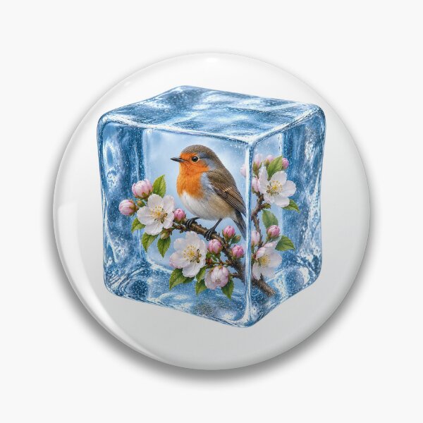 Item preview, Robin in Ice Cube with Cherry Blossoms designed and sold by MichalHau.