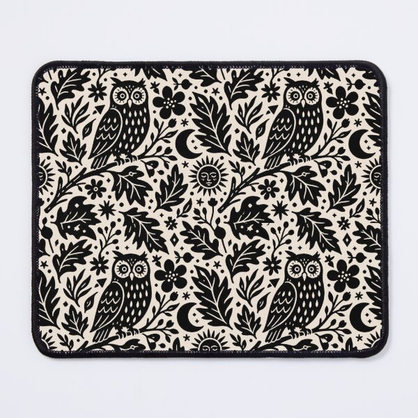 Item preview, Night Owl in Oak Forest - Linocut Folk Art Pattern designed and sold by Modern Antique Atelier .