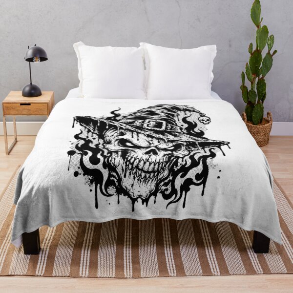 Item preview, Witch Skull Halloween Creepy Wizard Hat Flames Line Art Graphic designed and sold by shemodas.