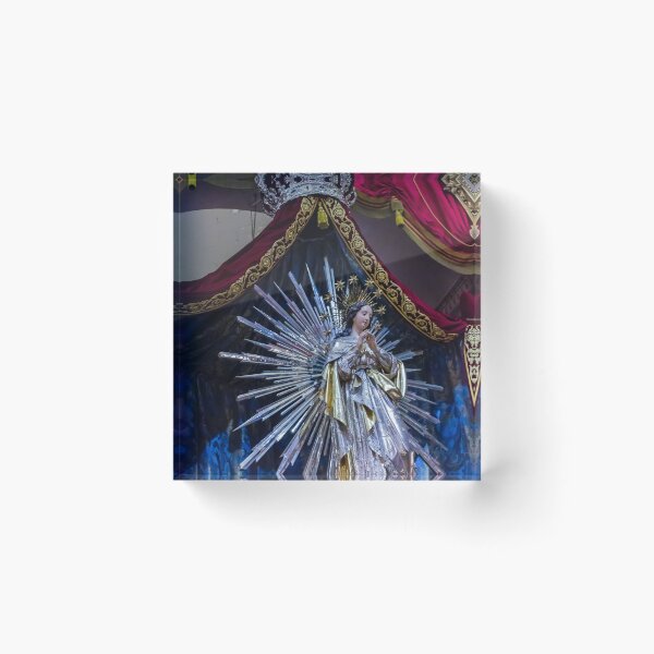Item preview, Religious Statue of Virgin Mary with Radiant Halo and Ornate Robes on Velvet Backdrop designed and sold by Nmallia.