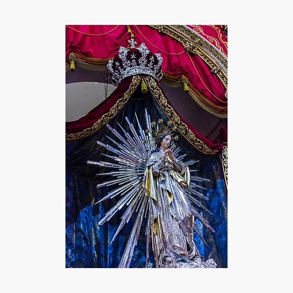 Item preview, Religious Statue of Virgin Mary with Radiant Halo and Ornate Robes on Velvet Backdrop designed and sold by Nmallia.